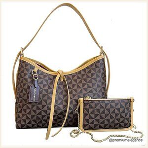 Large PU Leather Tote Bag with Zipper Closure and Coin Purse